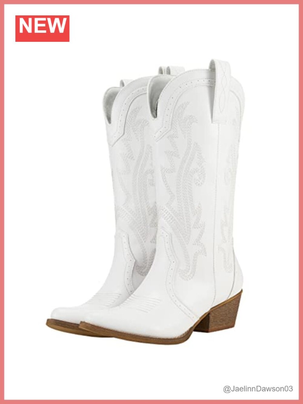 Synthetic Leather Cowboy Boots Mid Calf Pointed Toe Block Heel Western